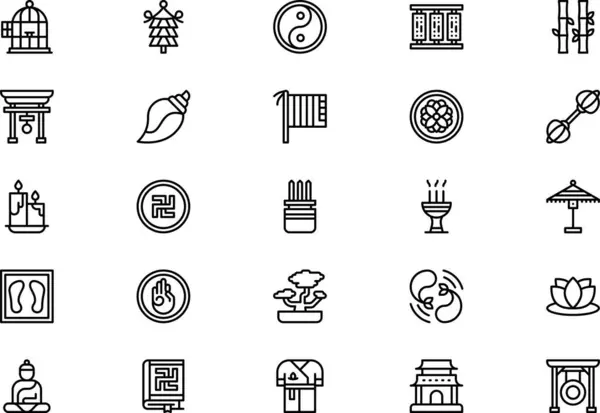 stock vector Buddhism icons collection is a vector illustration with editable stroke.