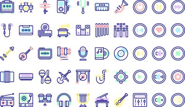 Müzik Simgeleri koleksiyonu, düzenlenebilir felçli bir vektör illüstrasyonudur.