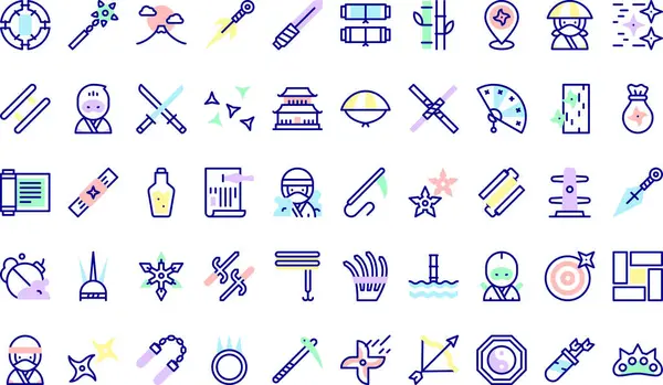 stock vector Ninja icons collection is a vector illustration with editable stroke.