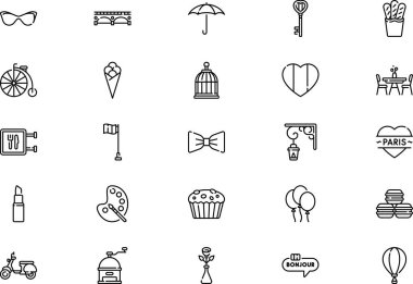 Paris icons collection is a vector illustration with editable stroke. clipart