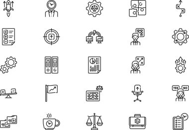 Üretim simgeleri koleksiyonu düzenlenebilir felçli bir vektör illüstrasyonudur.