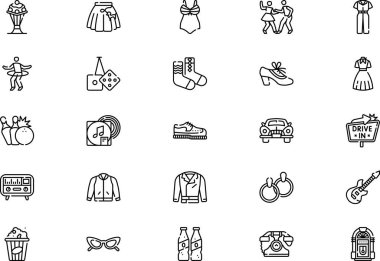 Elli simge koleksiyonu düzenlenebilir felçli bir vektör illüstrasyonudur.