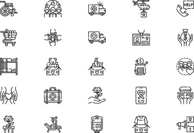 İnsani yardım simgeleri koleksiyonu düzenlenebilir felçli bir vektör illüstrasyonudur.