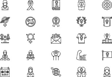 Kadınlar Günü simgeleri koleksiyonu düzenlenebilir felçli bir vektör illüstrasyonudur.