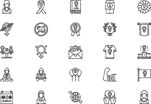 Kadınlar Günü simgeleri koleksiyonu düzenlenebilir felçli bir vektör illüstrasyonudur.