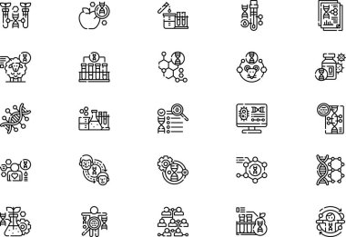 Genetik simge koleksiyonu, düzenlenebilir felçli bir vektör illüstrasyonudur.