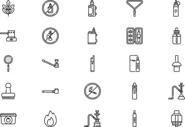 Nargile ve Vape simgeleri koleksiyonu düzenlenebilir felçli bir vektör illüstrasyonudur.