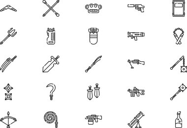 Silah simgeleri koleksiyonu düzenlenebilir felçli bir vektör illüstrasyonudur.