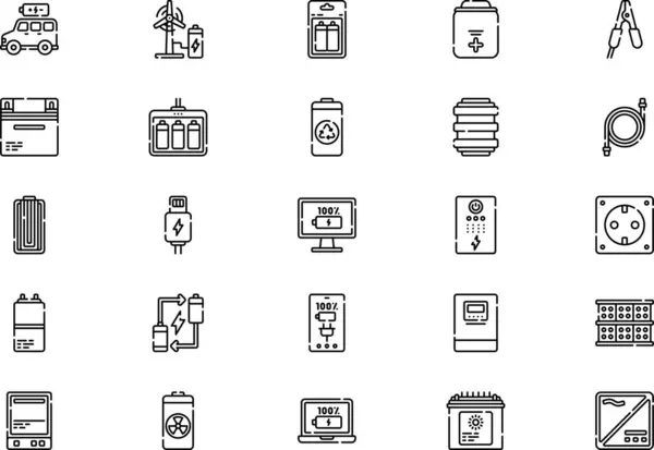 stock vector Battery icons collection is a vector illustration with editable stroke.