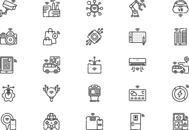 Dijital teknoloji simgeleri koleksiyonu düzenlenebilir felçli bir vektör illüstrasyonudur.