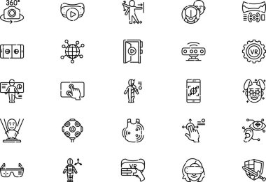 Sanal gerçeklik simgeleri koleksiyonu, düzenlenebilir felçli bir vektör illüstrasyonudur.