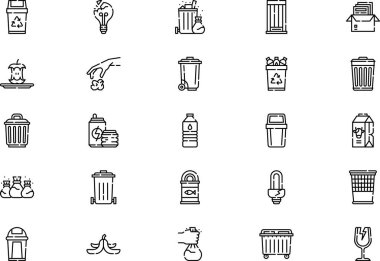 Çöp simgeleri koleksiyonu düzenlenebilir felçli bir vektör illüstrasyonudur.