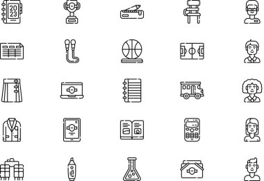 Back to school icons collection is a vector illustration with editable stroke. clipart