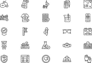 Kalite kontrol simgeleri koleksiyonu düzenlenebilir felçli bir vektör illüstrasyonudur.