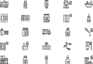 Eczane simgeleri koleksiyonu düzenlenebilir felçli bir vektör illüstrasyonudur.
