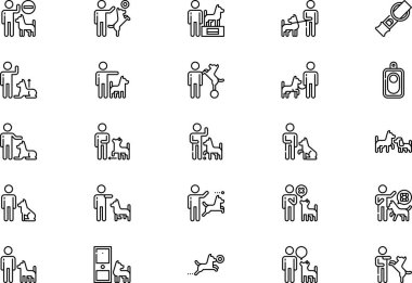 Köpek eğitim simgeleri koleksiyonu, düzenlenebilir felçli bir vektör illüstrasyonudur.