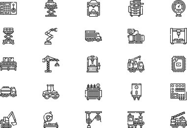 Makine simgeleri koleksiyonu düzenlenebilir felçli bir vektör illüstrasyonudur.