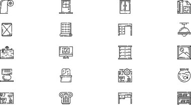 İç tasarım simgeleri Düzenlenebilir Vuruşlu Yüksek Kaliteli Vektör Simgeleri Koleksiyonu. Profesyonel ve Yaratıcı Projeler için ideal.