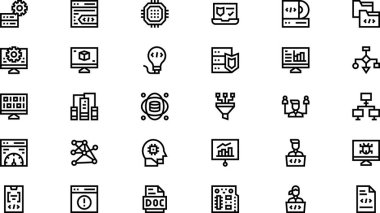 Düzenlenebilir Vuruşla Yüksek Kalite Vektör Simgeleri Koleksiyonu programlanıyor. Profesyonel ve Yaratıcı Projeler için ideal.