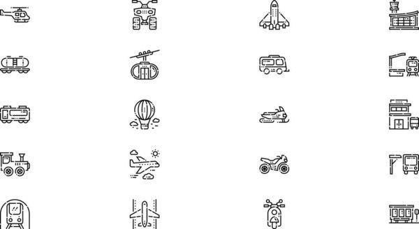 Транспортные средства иконки Высококачественные векторные иконки Коллекция с редактируемым штрихом. Идеально подходит для профессиональных и творческих проектов.