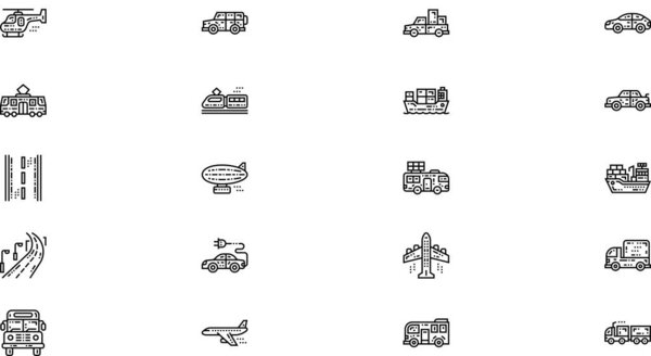 Значки общественного транспорта Высококачественная коллекция векторных икон с редактируемым штрихом. Идеально подходит для профессиональных и творческих проектов.