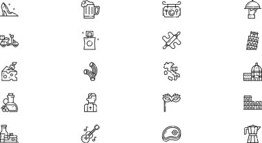 İtalya, Düzenlenebilir Vuruşla Yüksek Kaliteli Vektör Simgeleri Koleksiyonunu simgeliyor. Profesyonel ve Yaratıcı Projeler için ideal.