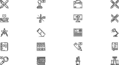 Ofis kırtasiye simgeleri Düzenlenebilir Vuruşlu Yüksek Kaliteli Vektör Simgeleri Koleksiyonu. Profesyonel ve Yaratıcı Projeler için ideal.