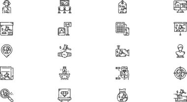 Artırma simgeleri: Düzenlenebilir Vuruşlu Yüksek Kalite Vektör Simgeleri Koleksiyonu. Profesyonel ve Yaratıcı Projeler için ideal.