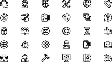 Düzenlenebilir Vuruşlu Yüksek Kalite Vektör Simgeleri Koleksiyonu teknik destek simgeleri. Profesyonel ve Yaratıcı Projeler için ideal.