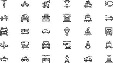 Düzenlenebilir Vuruşlu Ulaşım Simgeleri Yüksek Kaliteli Vektör Simgeleri Koleksiyonu. Profesyonel ve Yaratıcı Projeler için ideal.