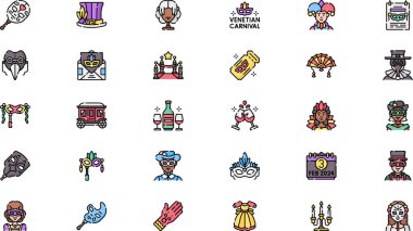 Düzenlenebilir Vuruşlu Venedik karnaval simgeleri Yüksek Kalite Vektör Simgeleri Koleksiyonu. Profesyonel ve Yaratıcı Projeler için ideal.