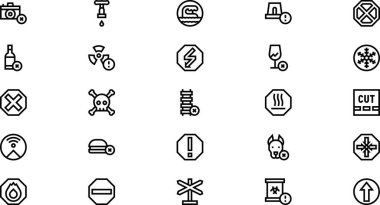 Uyarı işaretleri ve metin simgeleri Düzenlenebilir Vuruşlu Yüksek Kalite Vektör Simgeleri Koleksiyonu. Profesyonel ve Yaratıcı Projeler için ideal.