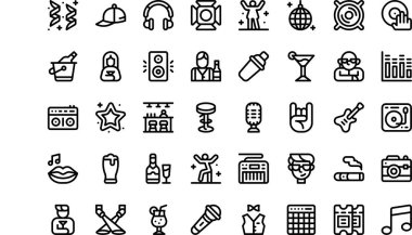 Diskotek simgeleri Yüksek Kaliteli Vektör Simgeleri Koleksiyonu Düzenlenebilir Vuruşlu. Profesyonel ve Yaratıcı Projeler için ideal.