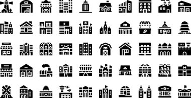 Binalar, Düzenlenebilir Vuruşla Yüksek Kalite Vektör Simgeleri Koleksiyonunu simgeler. Profesyonel ve Yaratıcı Projeler için ideal.