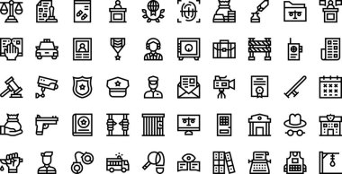 Hukuk ve Adalet Yüksek Kalite Vektör Simgesi Koleksiyonu ve Düzenlenebilir Vuruşlar simgeleri. Profesyonel ve Yaratıcı Projeler için ideal.