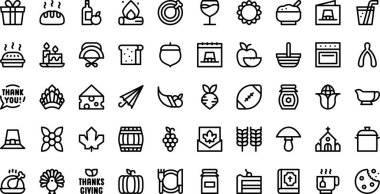 Şükran Günü ikonları Yüksek Kaliteli Vektör Simgeleri Koleksiyonu ve Düzenlenebilir Darbe. Profesyonel ve Yaratıcı Projeler için ideal.