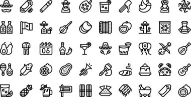 Düzenlenebilir Vuruşlu Cinco de mayonez simgeleri Yüksek Kaliteli Vektör Simgeleri Koleksiyonu. Profesyonel ve Yaratıcı Projeler için ideal.