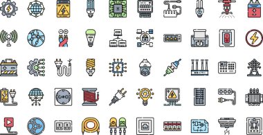 Yüksek Kaliteli Vektör Simgesi Koleksiyonu ile Düzenlenebilir Vuruşlu Teknoloji bağlantıları simgeleri. Profesyonel ve Yaratıcı Projeler için ideal.