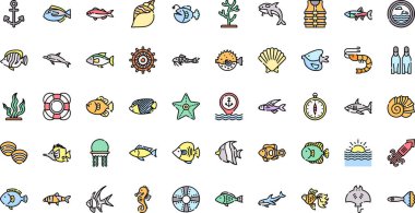 Okyanus simgeleri Yüksek Kalite Vektör Simgeleri Düzenlenebilir Vuruşlar Koleksiyonu. Profesyonel ve Yaratıcı Projeler için ideal.