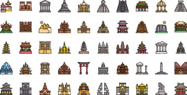 Tapınaklar Yüksek Kaliteli Vektör Simgeleri Koleksiyonu Düzenlenebilir Vuruşla simgeleri. Profesyonel ve Yaratıcı Projeler için ideal.