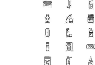 Medicaments simge koleksiyonu düzenlenebilir felçli bir vektör illüstrasyonudur.