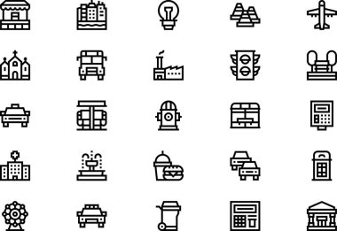 Şehir simgeleri koleksiyonu düzenlenebilir felçli bir vektör illüstrasyonudur.