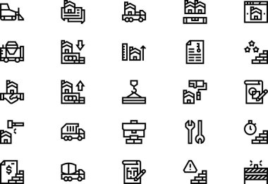 İnşaat iş simgeleri koleksiyonu düzenlenebilir felçli bir vektör illüstrasyonudur.