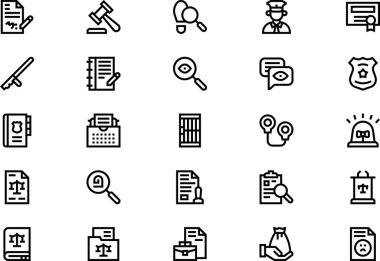 Hukuk ve adalet simgeleri koleksiyonu düzenlenebilir felçli bir vektör illüstrasyonudur.