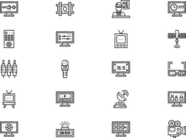 Televizyon simgeleri koleksiyonu, düzenlenebilir felçli bir vektör illüstrasyonudur.