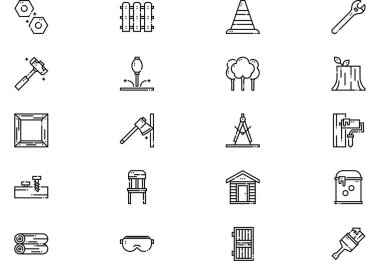 Marangozluk simgeleri koleksiyonu düzenlenebilir felçli bir vektör illüstrasyonudur.