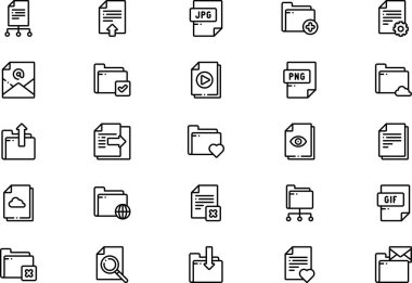 Dosya ve belge simgeleri koleksiyonu düzenlenebilir felçli bir vektör illüstrasyonudur.