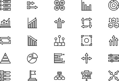 Oklar ve bilgi ögeleri simgeleri koleksiyonu düzenlenebilir felçli bir vektör illüstrasyonudur.