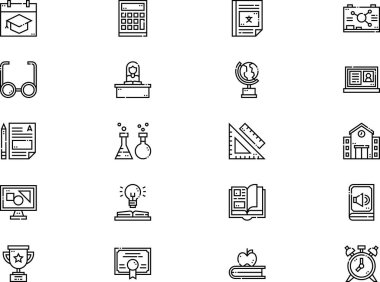 Eğitim simgeleri koleksiyonu, düzenlenebilir felçli bir vektör illüstrasyonudur.