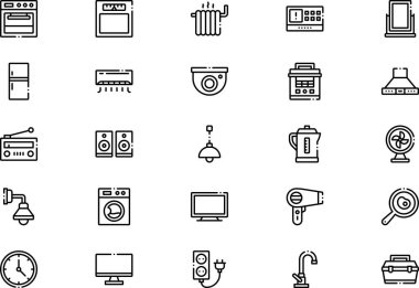 Ev aletleri simgeleri koleksiyonu düzenlenebilir felçli bir vektör illüstrasyonudur.